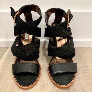 Strappy textured block heeled sandals